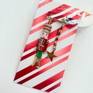 Betsey Johnson Nutcracker Dangle Earrings Crystal Star Christmas Holiday